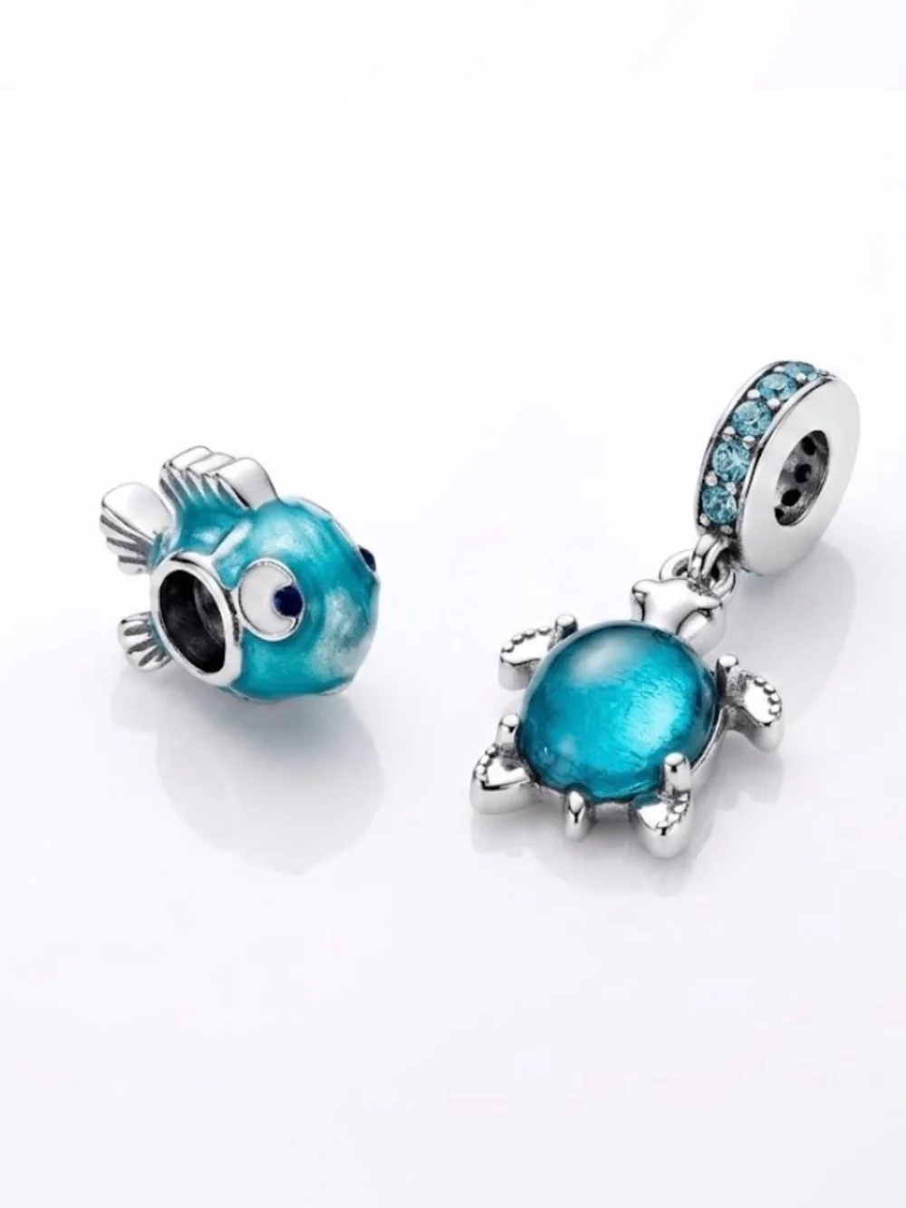5 Silver Sea-Life Pandora Style Charms with Dangling Turtle